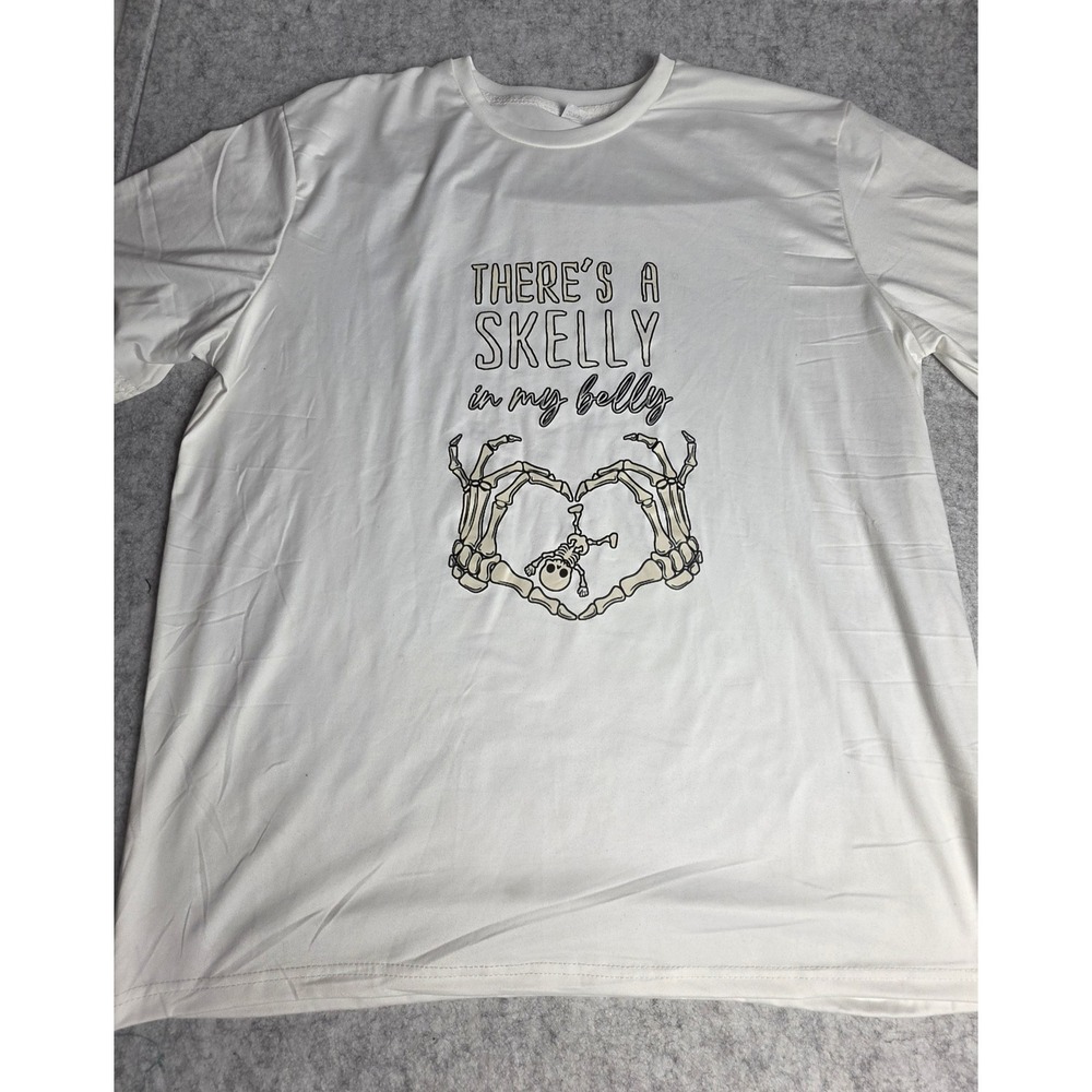 White Skelly In My Belly Skeleton Heart Maternity Graphic T-Shirt 2XL Halloween